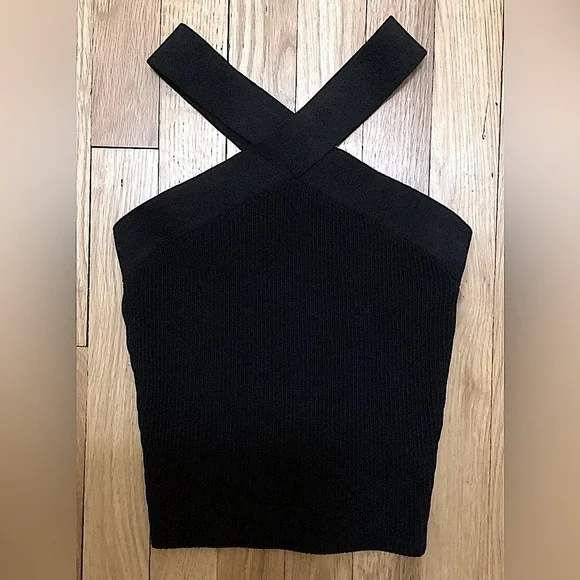 Babaton NWOT Aritzia Cris Cross Strap Sculpture Knit Cropped Tank Ribbed size XS - Picture 3 of 6